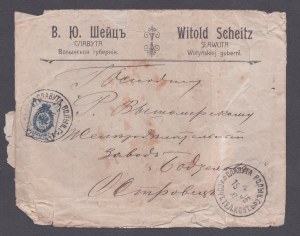 Obálka a dopis Witolda Scheitze. Slawuta : Volyňská gubernie. [1905]