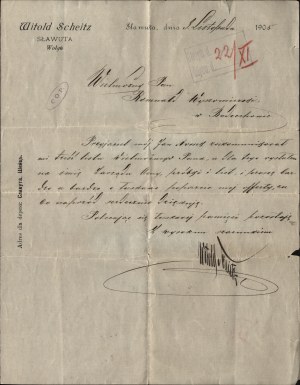 Envelope and letter of Vytautas Scheitz. Slawuta : Volyn governorate. [1905]