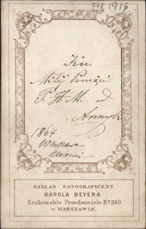[CDV photograph from the Karol Beyer factory in Warsaw with a dedication to Henryk Merzbach (?) [1864].