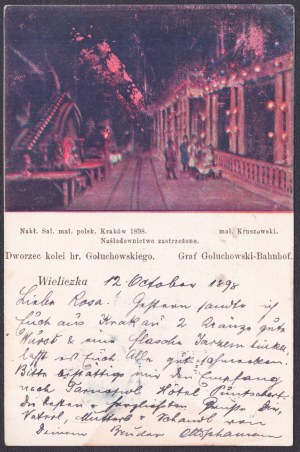 Wieliczka. Railroad station of hr. Goluchowski. Mal. Kruszewski. Nakł. Sal. mal. polsk. Cracow 1898. correspondence card