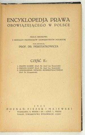 ENCYCLOPEDJA prawa obowiązującego w Polsce. A collective work with the participation of professors of Polish universities, ed....