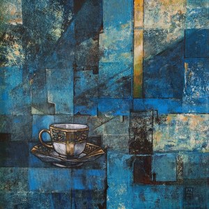 Mira Skoczek-Wojnicka, Turquoise abstraction with Art Nouveau cup, 2023