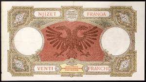 Albania, Kingdom, Vittorio Emanuele III (1939-1943), 20 Franga Ari n.d. (1939)