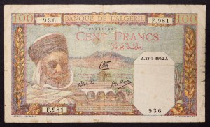 Algeria, Allied occupation, 100 Francs 23/05/1942