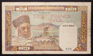 Algeria, occupazione alleata, 100 franchi 23/05/1942