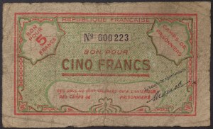 Algeria, colonia francese (1830-1962), 5 franchi 1943 ca.