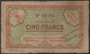 Alžírsko, francouzská kolonie (1830-1962), 5 franků cca 1943