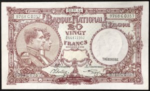 Belgium, Leopold III (1934-1950), 20 Francs 03/01/1944