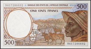 États d'Afrique centrale, Tchad (P, à partir de 2002 C), 500 Francs 1993-00