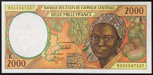 États d'Afrique centrale, Gabon (L, à partir de 2002 A), 2.000 Francs 1993