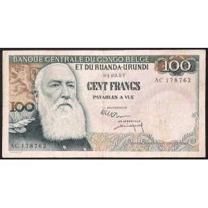 Congo, Belgian Congo, Baudouin of Belgium (1951-1960), 100 Francs 01/03/1957