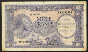 Congo, Democratic Republic (1960-date), 1.000 Francs 15/02/1962