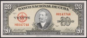 Kuba, republika, 20 pesos, CE GHEVARA'S SIGNATURE 1958