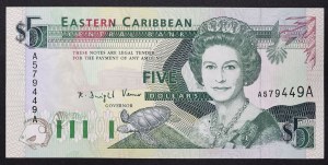 Państwa wschodnich Karaibów (1965-data), Antigua i Barbuda (A), 5 dolarów b.d. (1993)