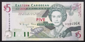 États des Caraïbes orientales (1965-date), Saint-Kitts (St-Christophe) et Nevis (K), 5 dollars s.d. (1994)
