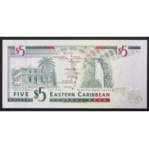 Stati dei Caraibi orientali (1965-data), St.Kitts (St.Christopher) e Nevis (K), 5 dollari n.d. (1994)