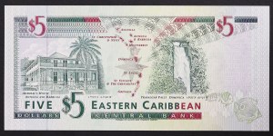 Stati dei Caraibi orientali (1965-data), St.Kitts (St.Christopher) e Nevis (K), 5 dollari n.d. (1994)