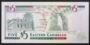 États des Caraïbes orientales (1965-date), Saint-Kitts (St-Christophe) et Nevis (K), 5 dollars s.d. (1994)