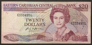 États des Caraïbes orientales (1965-date), Sainte-Lucie (L), 20 dollars s.d. (1987-88)