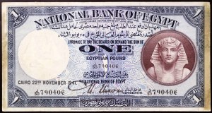 Egypt, kráľovstvo, Farouk (1355-1372 AH) (1936-1952 AD), 1 libra 22/11/1941
