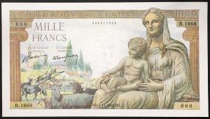 France, French State (1940-1944), 1.000 Francs 05/11/1942