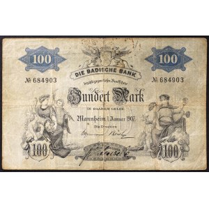 Allemagne, Baden, Friedrich II (1904-1918), 100 Mark 01/01/1907