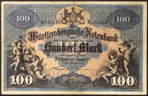 Allemagne, Württemberg, Guillaume II (1891-1918), 100 Mark 01/01/1911