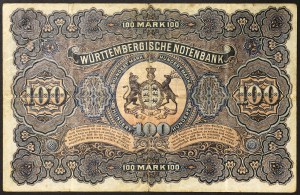 Allemagne, Württemberg, Guillaume II (1891-1918), 100 Mark 01/01/1911