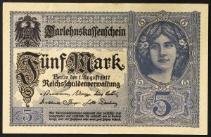 Germany, GERMAN EMPIRE, Wilhelm II (1888-1918), 5 Mark 01/08/1917