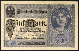 Allemagne, EMPIRE ALLEMAND, Guillaume II (1888-1918), 5 Mark 01/08/1917