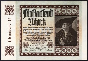 Germany, WEIMAR REPUBLIC (1919-1933), 5.000 Mark 1922