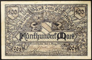 Germany, WEIMAR REPUBLIC (1919-1933), 500 Mark 01/08/1922