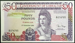 Gibraltar, British Colony (1967-date), Elizabeth II (1952-2022), 50 Pounds 1986