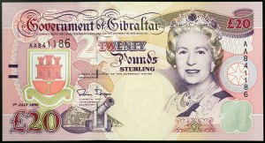 Gibraltar, British Colony (1967-date), Elizabeth II (1952-2022), 20 Pounds 01/07/1995