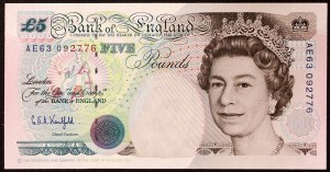 Grande-Bretagne, Royaume, Elizabeth II (1952-2022), 5 livres 1991-98