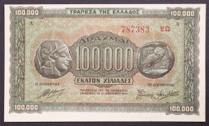 Grecja, Królestwo, okupacja Osi (1941-1944), 100.000 drachm 21/01/1944