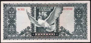 Hungary, Kingdom, Miklós Horthy (1920-1946), 10.000.000 Pengo 16/11/1945