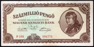 Hungary, Republic, First Republic (1946-1949), 100.000.000 Milpengo 18/03/1946