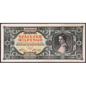 Hungary, Republic, First Republic (1946-1949), 100.000 Milpengo 29/04/1946