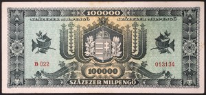 Maďarsko, republika, první republika (1946-1949), 100.000 Milpengo 29/04/1946