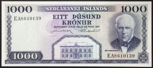 Islande, Royaume, République (1944-date), 1.000 couronnes 1961