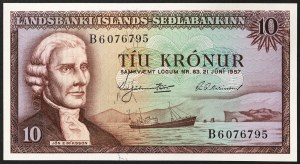 Islande, Royaume, République (1944-date), 10 couronnes 21/06/1957