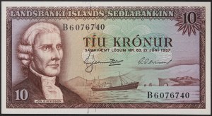 Iceland, Kingdom, Republic (1944-date), 10 Kronur 21/06/1957