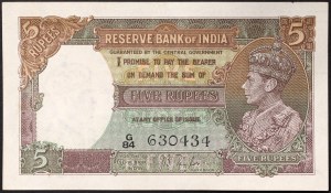 India, British India, George VI (1936-1949), 5 Rupees n.d. (1937)