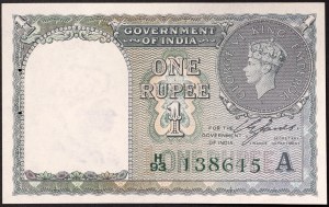 Indie, Indie Brytyjskie, Jerzy VI (1936-1949), 1 rupia 23/04/1905