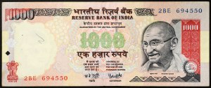 India, Republic (1950-date), 1.000 Rupees 2006/10