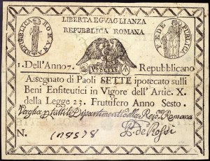 Italian States, Rome (Papal State), First Roman Republic (1798-1799), 7 Paoli 1798
