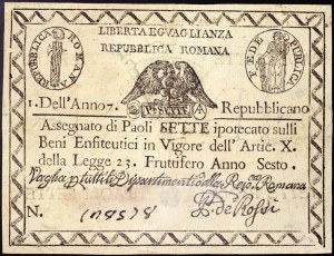 Stati italiani, Roma (Stato Pontificio), Prima Repubblica Romana (1798-1799), 7 Paoli 1798