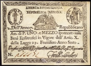 Italian States, Rome (Papal State), First Roman Republic (1798-1799), 1,5 Paoli 1798