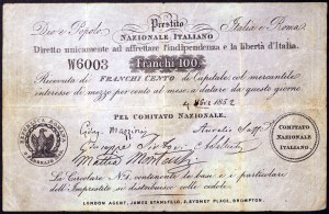 Italian States, Rome (Papal State), Roman Republic (1849), 100 Franchi 1850